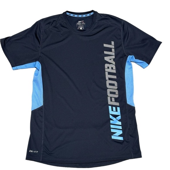 Men’s Nike Football Medium 38 - 40 Short Sleeve T-Shirt Top Tee Navy Light Blue - Picture 3 of 9